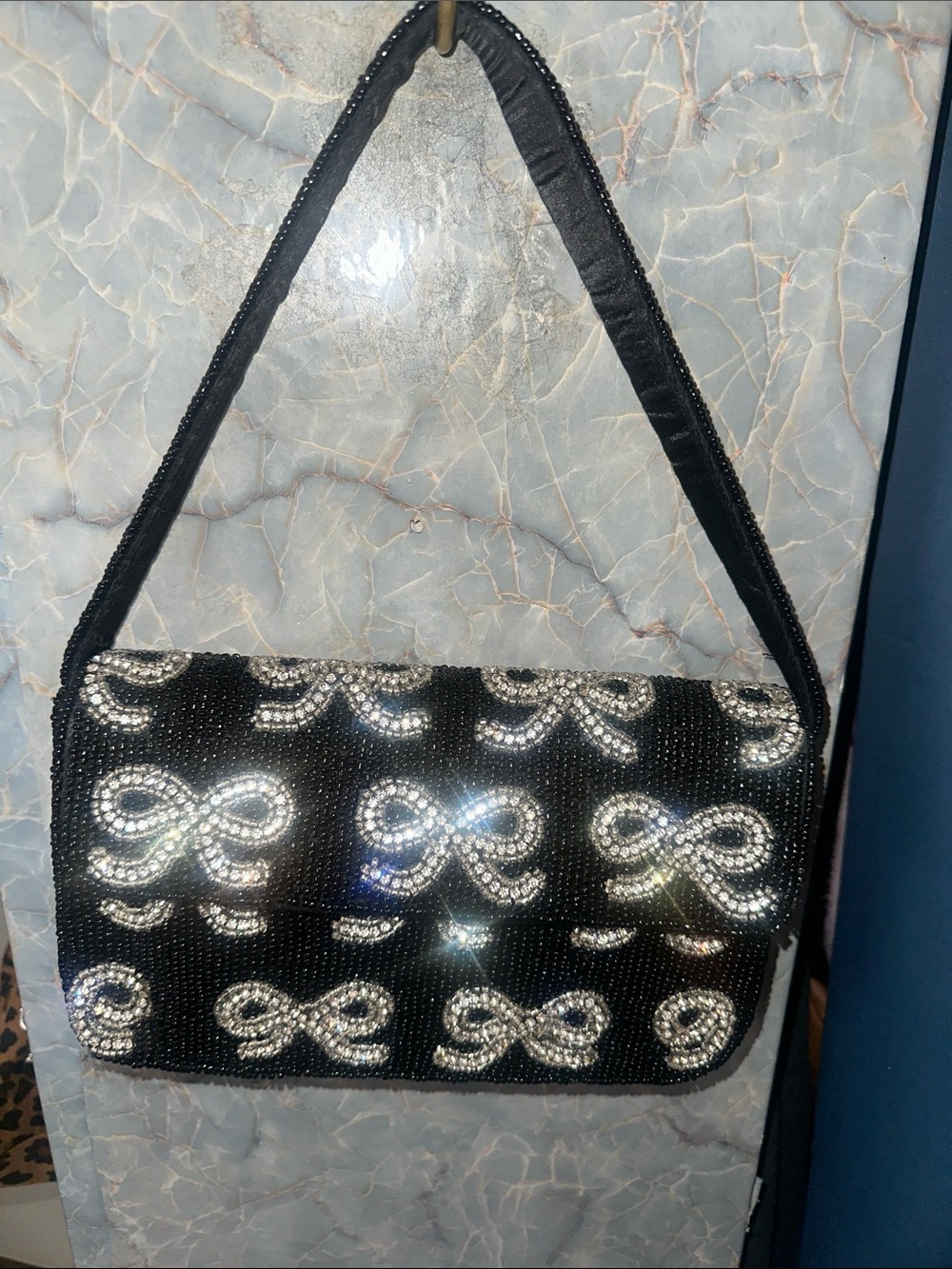Black Crystal Bow Shoulder Bag